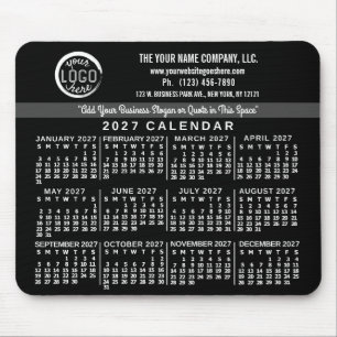 2027 Calendar Custom Business Logo Name Easy Black Mouse Mat