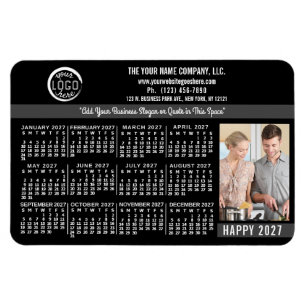 2027 Calendar Custom Business Logo Name Photo Blk Magnet