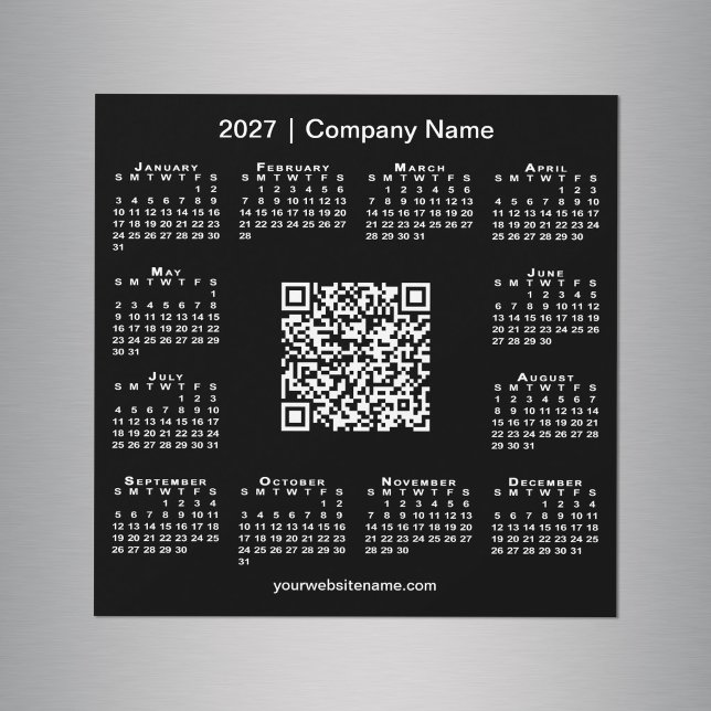 2027 Calendar Custom Business QR Code Black Magnet (2027 Calendar Custom Business QR Code Black Magnet in situ)