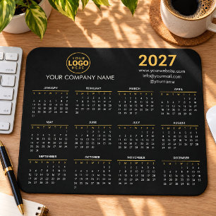 2027 Calendar Custom Logo Business Black Gold Mouse Mat