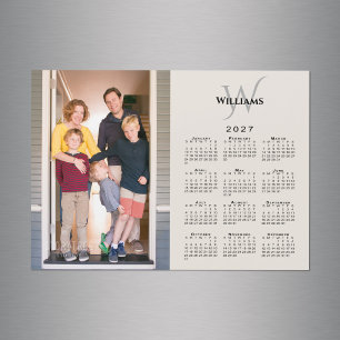 2027 Calendar Custom Photo Monogram Beige Magnet