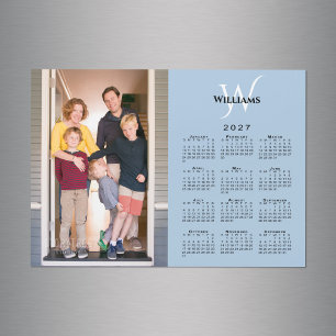 2027 Calendar Custom Photo Monogram Blue Magnet