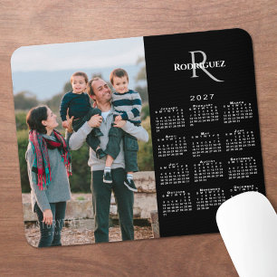 2027 Calendar Custom Photo Monogram Name Black Mouse Mat