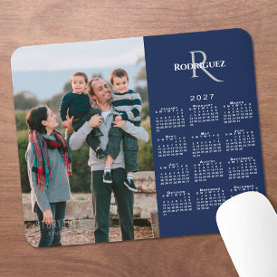 2027 Calendar Custom Photo Monogram Name Navy Mouse Mat