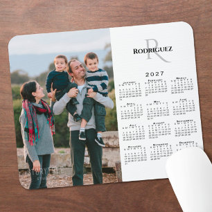 2027 Calendar Custom Photo Monogram Name on White Mouse Mat