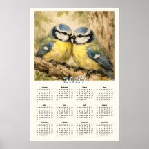2027 Calendar - Cute Blue Birds Illustration