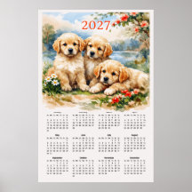 2027 Calendar - Cute Golden Retriever Puppies