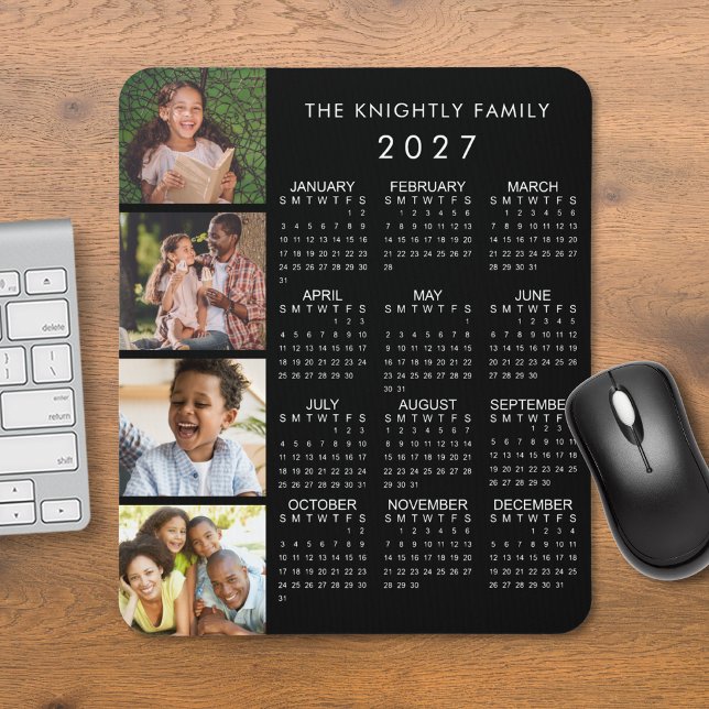 2027 Calendar Family 4 Photo Personalized Color Mouse Mat (Creator Uploaded)