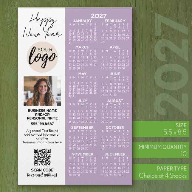 2027 Calendar for Office logo, QR Code, Photo Plus Stationery (2027 Calendar on 1/2 sheet paper)