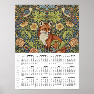 2027 Calendar, Garden Fox, Hoopoe, William Morris Poster