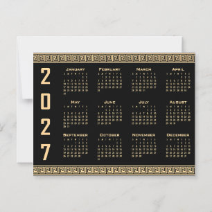 2027 Calendar, Greek Fret, Beige on Black Magnetic Invitation