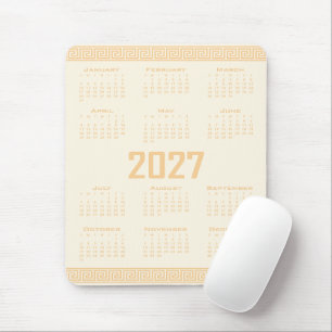 2027 Calendar, Greek Fret, Beige on Cosmic Latte Mouse Mat