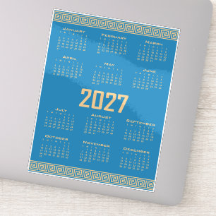 2027 Calendar, Greek Fret, Beige on Cosmos Blue