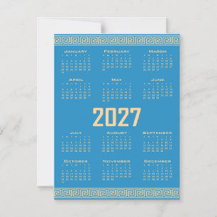 2027 Calendar, Greek Fret, Beige on Cosmos Blue Magnetic Invitation