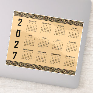 2027 Calendar, Greek Fret, Black on Beige