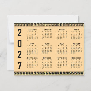 2027 Calendar, Greek Fret, Black on Beige Magnetic Invitation