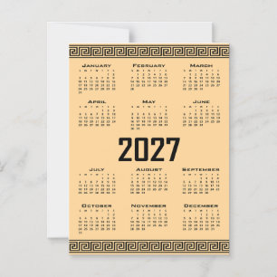 2027 Calendar, Greek Fret, Black on Beige Magnetic Invitation