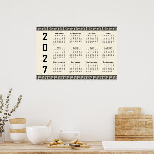 2027 Calendar, Greek Fret, Black on Beige Poster