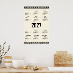 2027 Calendar, Greek Fret, Black on Cosmic Latte Poster
