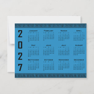 2027 Calendar, Greek Fret, Black on Cosmos Blue Magnetic Invitation