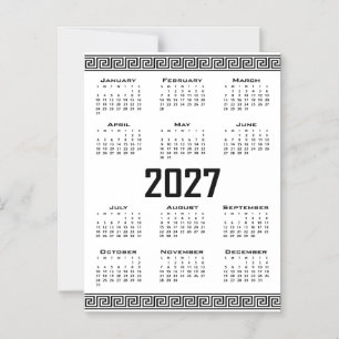 2027 Calendar, Greek Fret, Black on White Magnetic Invitation