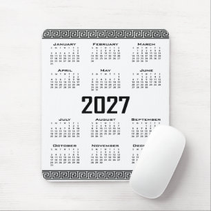 2027 Calendar, Greek Fret, Black on White Mouse Mat