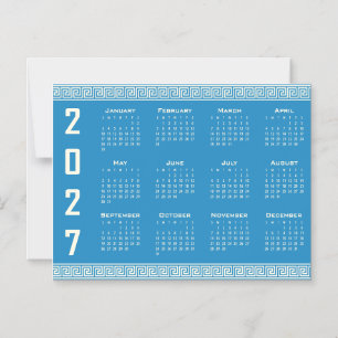 2027 Calendar, Greek Fret, Blue, Cosmic Latte Magnetic Invitation