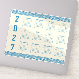 2027 Calendar, Greek Fret, Blue on Cosmic Latte