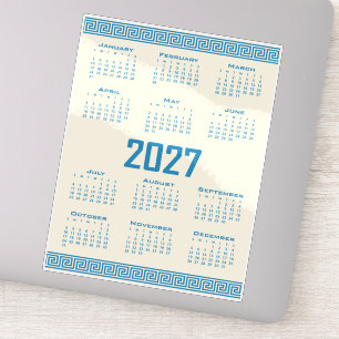 2027 Calendar, Greek Fret, Blue on Cosmic Latte