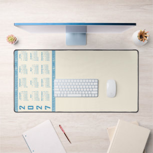 2027 Calendar, Greek Fret, Blue on Cosmic Latte Desk Mat