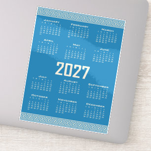 2027 Calendar, Greek Fret, Cosmic Latte on Blue