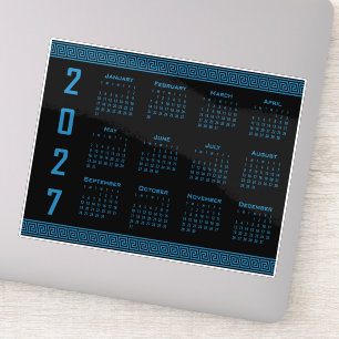 2027 Calendar, Greek Fret, Cosmos Blue on Black