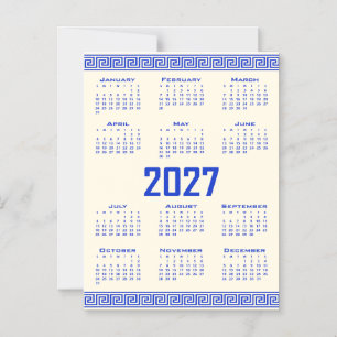 2027 Calendar, Greek Fret, Greek Blue Cosmic Latte Magnetic Invitation