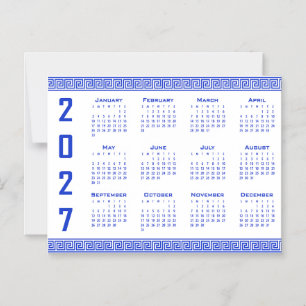 2027 Calendar, Greek Fret, Greek Blue on White Magnetic Invitation
