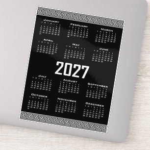 2027 Calendar, Greek Fret, White on Black