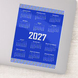 2027 Calendar, Greek Fret, White on Greek Blue