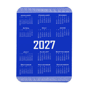 2027 Calendar, Greek Fret, White on Greek Blue Magnet