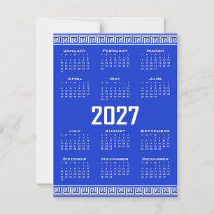 2027 Calendar, Greek Fret, White on Greek Blue Magnetic Invitation