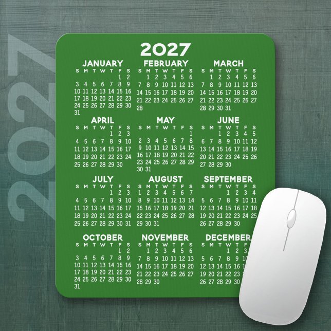 2027 Calendar - green background - Vertical  Mouse Mat (2027 Calendar Mousepad)