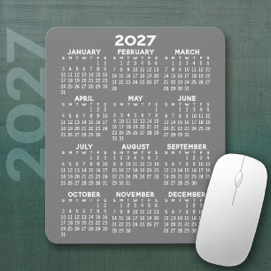 2027 Calendar - grey background - Vertical  Mouse Mat