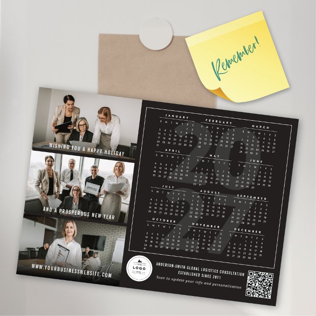 2027 Calendar Holiday New Year Magnetic Photo Card (2027 Calendar Holiday New Year + Your Logo & QR Code Magnetic Photo Card @ fat_fa_tin)