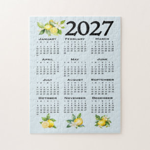 2027 Calendar Italian Style Lemons Blue Background Jigsaw Puzzle