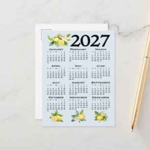 2027 Calendar Italian Style Lemons Blue Background Postcard