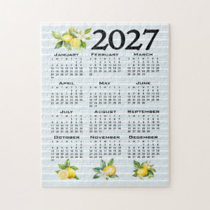 2027 Calendar Italian Style Lemons Blue Stripes Jigsaw Puzzle