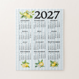 2027 Calendar Italian Style Lemons Blue Stripes Jigsaw Puzzle