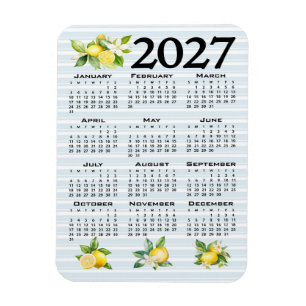 2027 Calendar Italian Style Lemons Blue Stripes Magnet