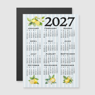 2027 Calendar Italian Style Lemons Blue Stripes Magnetic Invitation