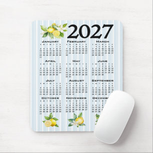2027 Calendar Italian Style Lemons Blue Stripes Mouse Mat