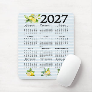 2027 Calendar Italian Style Lemons Blue Stripes Mouse Mat