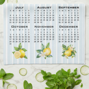 2027 Calendar Italian Style Lemons Blue Stripes Tea Towel